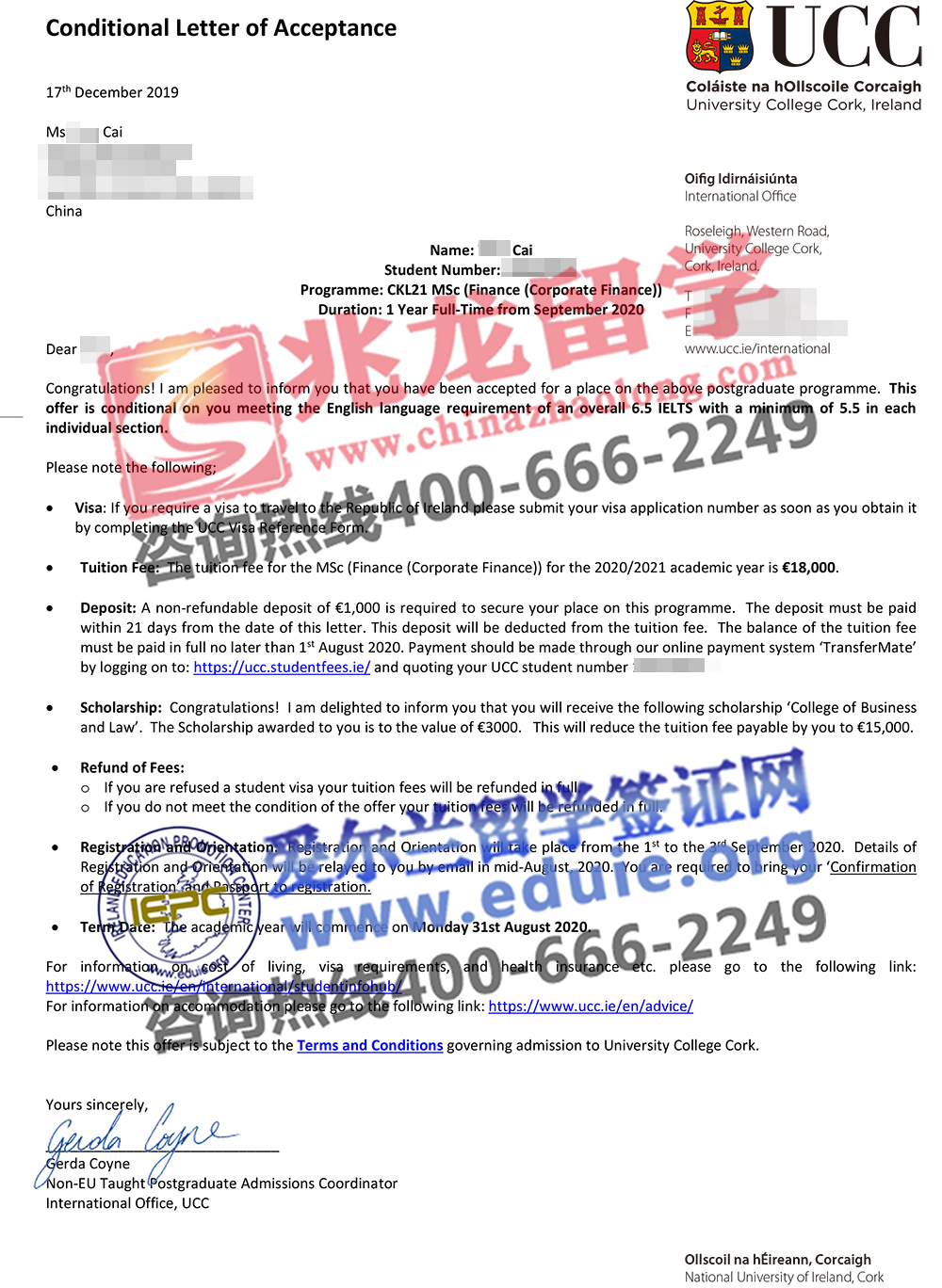 蔡yaru科克大学UCC金融硕士-Offer-兆龙留学.jpg