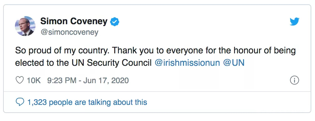 爱尔兰外交部长西蒙·柯文尼(Simon-Coveney)表示，爱尔兰将在安理会发出自己的声音.jpg